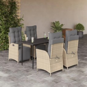 5pcs conj. jantar jardim c/ almofadões vime PE bege misturado