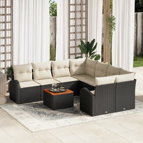 Conjunto de Sofás de Jardim vidaXL de 9 Peças com Almofadas Preto Poli