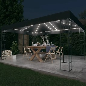 vidaXL Gazebo com cordões de luzes LED 3x4 m tecido antracite