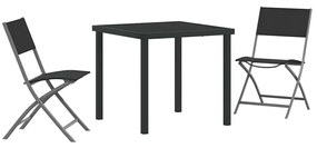 Conjunto de Jantar de Jardim 3 Peças Preto em Textileno e Aço