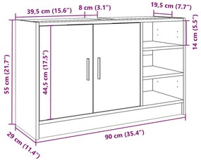 Armário de lavatório 90x29x55cm derivados madeira cinza cimento