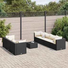 vidaXL 8 pcs conjunto lounge de jardim c/ almofadões vime PE preto