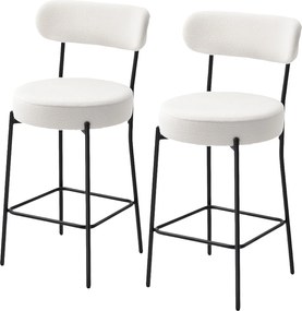 Conjunto de 2 bancos de bar em tecido felpudo, bancos de bar com encosto curvo e apoio para os pés, 49 x 52 x 95 cm, creme