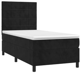 Cama box spring c/ colchão/LED 90x200 cm veludo preto