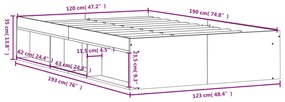 Estrutura de cama de casal pequena 120x190 cm cinzento sonoma