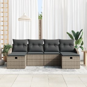 Conjunto de Sofás de Jardim de 6 Peças com Almofadas Cinzento Rattan P