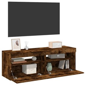 Mesas cabeceira c/ LEDs 2 pcs 60x35x40 cm carvalho fumado