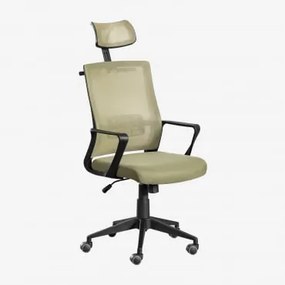 Cadeira De Escritório Com Rodas E Apoio De Cabeça Em Polipropileno Teill Black Verde Bambu - Sklum