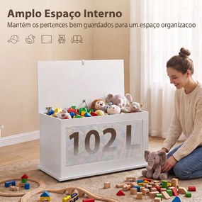 Baú de Arrumação 102 L com Dobradiça de Segurança Estilo Moderno para Corredor Quarto e Sala 80x40x45 cm Branco