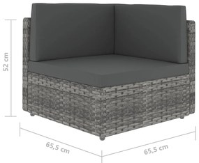 9 pcs conjunto lounge de jardim c/ almofadões vime PE cinzento