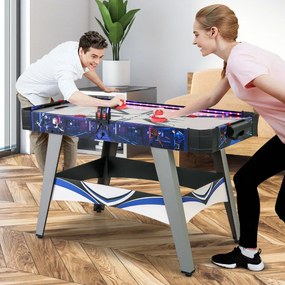 Mesa de Air hóquei com luzes LED e marcador LED 137 x 65 x 86 cm, 2 empurradores e discos, motor potente de 12V azul