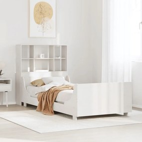 vidaXL Cama com estante sem colchão 90x200 cm madeira maciça branco