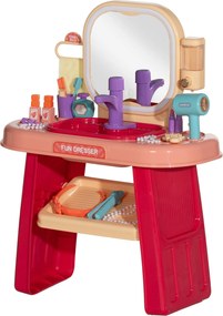 Conjunto de 23 Peças de Toucador Infantil, 55 x 29 x 71 cm, Espelho com Luz LED, Cor-de-Rosa