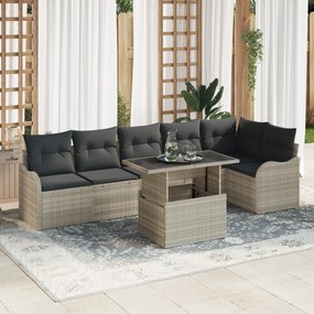 Conjunto de Sofá de Jardim vidaXL de 7 Peças com Almofadas Cinza Claro
