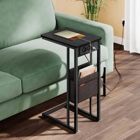 Mesa de apoio em forma de C com 2 tomadas eletricas 30 x 40 x 62 cm preto