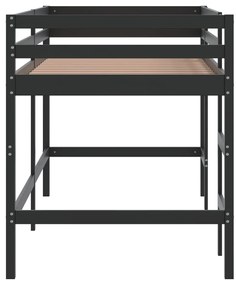 Cama alta p/ criança c/ escada 90x190 cm pinho maciço preto