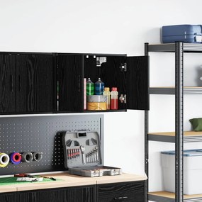 Armário de parede da garagem preto madeira engenheirada