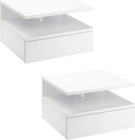 HOMCOM Conjunto de 2 Mesas de Cabeceira Flutuante com 1 Gaveta e Prateleira Aberta Montado na Parede 35x32x22,5cm Branco | Aosom Portugal