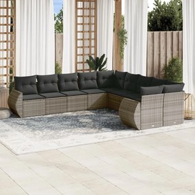 vidaXL 10 pcs conjunto sofás de jardim c/ almofadões vime PE cinzento