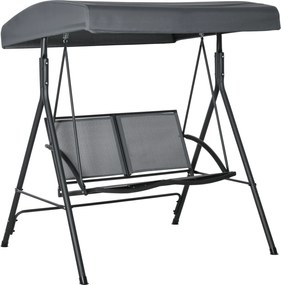 Baloiço de Jardim Exterior para 2 Pessoas Toldo Ajustável Estrutura em Aço Assentos de Textilene 140x118x162 cm Cinzento Escuro
