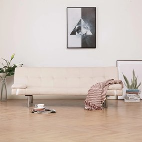 282185 vidaXL Sofá-cama com duas almofadas poliéster cor creme
