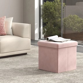 Banco com espaço de arrumação em veludo 38 x 38 x 38 cm rosa