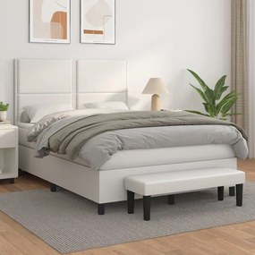 Cama com molas/colchão 140x190 cm couro artificial branco