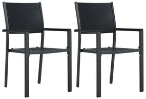 Cadeiras jardim 2 pcs plástico preto aspeto vime