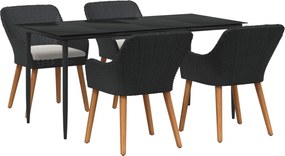 vidaXL Conjunto de Jantar para Jardim com almofada 5 pcs Preto vime PE