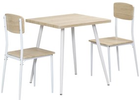 HOMCOM Conjunto de Mesa de Jantar Quadrada 3 Peças com 2 Cadeiras Cozinha Sala de Jantar Tampo em MDF Estrutura de Metal Branco | Aosom Portugal
