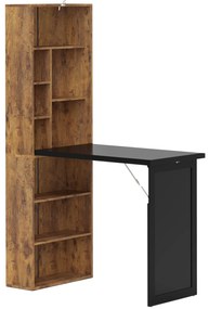 HOMCOM Secretária de computador dobrável com estante, estação de trabalho, quadro negro e prateleira ajustável, 98x51x153cm, marrom | Aosom Portugal