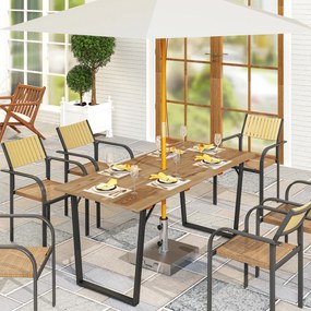 Mesa de Refeição para Jardim Retangular 175x80x75 cm com Orifício para Chapéu de Sol e Bancada em Ripas Madeira