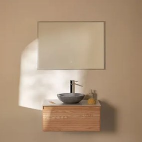 Conjunto De Móvel De Casa De Banho Suspenso 80x50 Cm Em Madeira De Freixo Tedrik Castanho Fresno & Cimento Cinzento Redondo Ø40 Cm Tarsis - Sklum