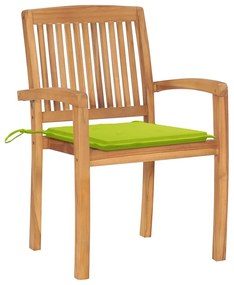Cadeiras jardim c/ almofadões verde brilhante 2 pcs teca maciça
