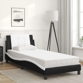 Estrutura cama c/ luzes LED 80x200cm couro artif. preto/branco