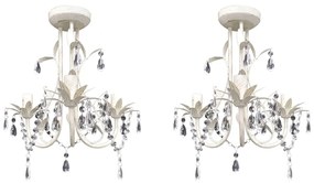 vidaXL Lustres de teto com contas de cristal 2 pcs branco elegante