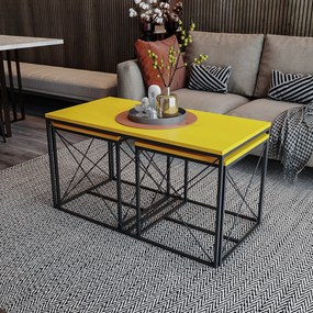 Conjunto de Mesas de Centro Defne – Amarelo e Preto – Medidas Variadas