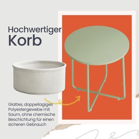 Mesa auxiliar redonda com cesto em tecido 45 x 50 cm verde + branco creme