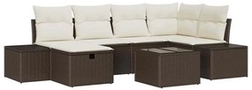 Conjunto de Sofá de Jardim de 7 Peças com Almofadas Marrom Rattan Poly