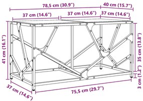 Mesa de centro c/ topo em vidro transparente 78,5x40x41 cm aço