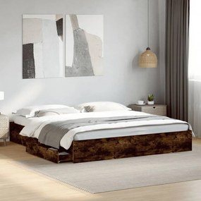 vidaXL Estrutura de cama c/ gavetas derivados madeira carvalho fumado