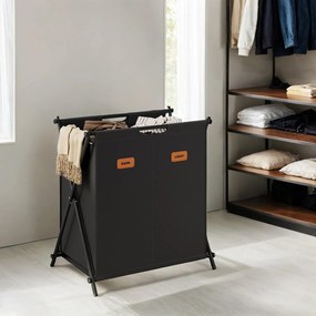 Cesto de roupa suja 115 litros e com 2 compartimentos 60 x 40 x 66 cm preto