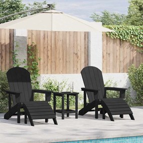 Cadeiras Adirondack vidaXL com Apoios de Pés 2 pcs Preto HDPE