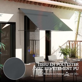 Toldo manual retrátil com inclinação ajustável, 195 x 120 cm, proteção UV, alumínio e poliéster cinzento escuro