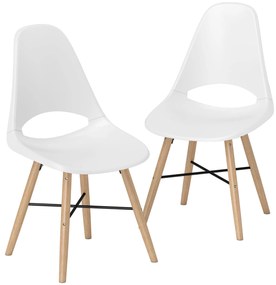 HOMCOM Conjunto de 2 Cadeiras de Jantar de Plástico Cadeiras de Cozinha Modernas com Encosto Curvado e Pés em Madeira de Borracha para Sala de Estar Quarto 47x49x84 cm Branco