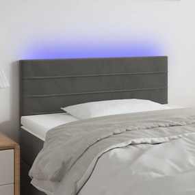 Cabeceira de cama c/ luzes LED tecido 90x5x78/88cm cinza-escuro