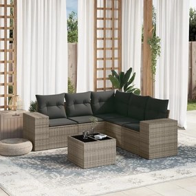 6 pcs conjunto sofás de jardim com almofadões vime cinzento