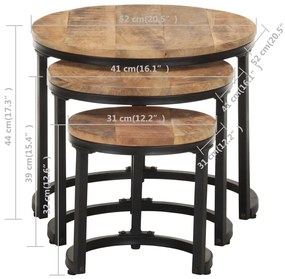 Mesas de apoio 3 pcs madeira de mangueira áspera