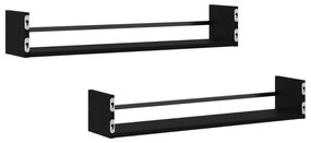 Prateleiras de parede com barras 2 pcs 80x16x14 cm preto