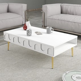 Mesa de Centro Lyon – Branco e Dourado – 105 x 33,6 x 60 cm